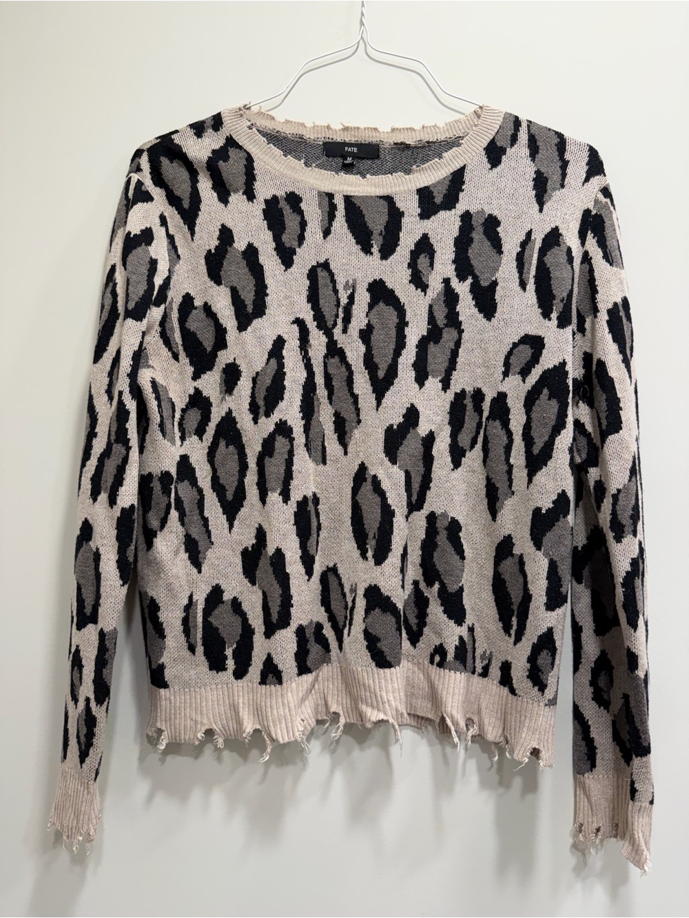 FATE Distressed Leopard Print Sweater - Black & Beige SIZE MEDIUM